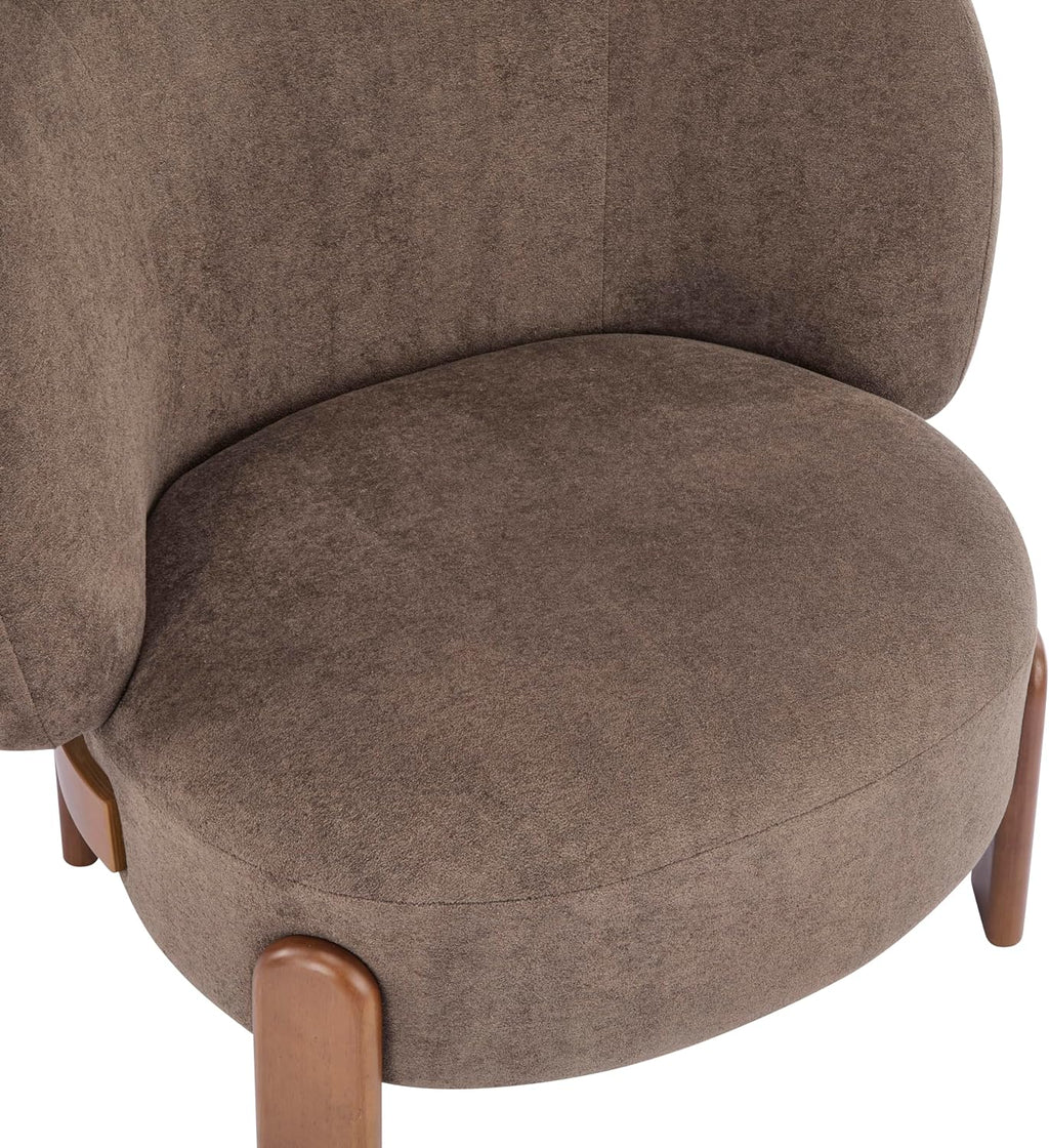 Christopher Knight Home Lily Solid Wood Wingback Accent Chair, Fabric Upholstered Club Chair, Curved Backrest Single Sofa, Comfy Reading Lounge Chair for Living Room, Soft Cushion Seating, Dark Brown