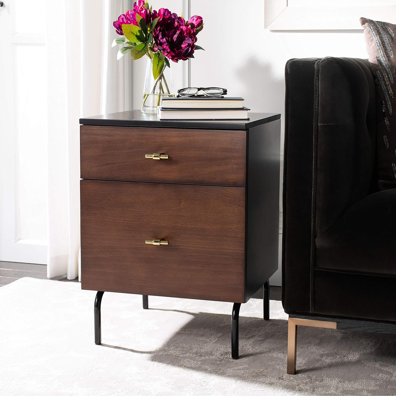 Safavieh Home Genevieve Modern Walnut and Black Mahogany 2-drawer Nightstand