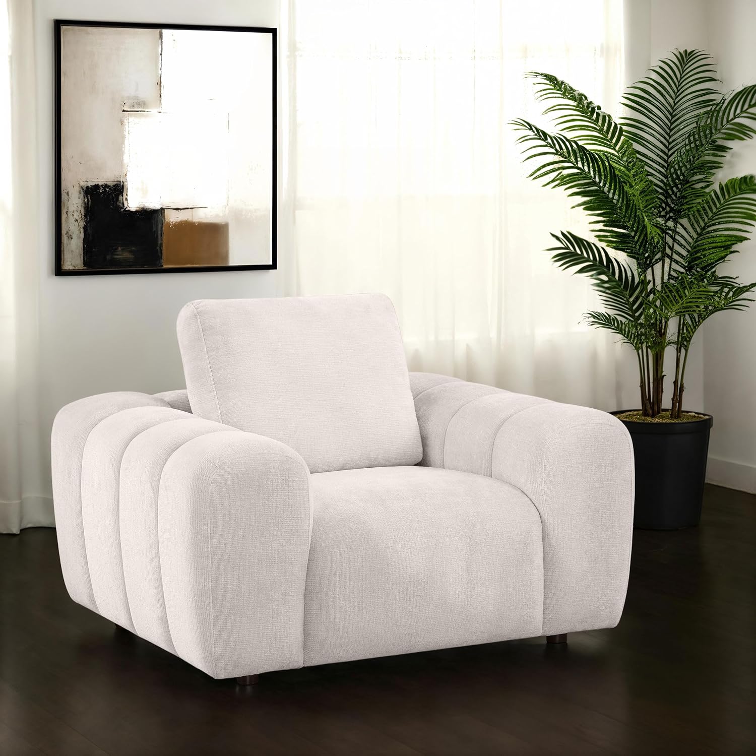 Coaster Home Furnishings - Burnett - Chenille Upholstered Accent Chair with Rounded Arms, Curved Shape, Attached Seat and Reversible Back Cushion - Living Room - Ivory - 504957