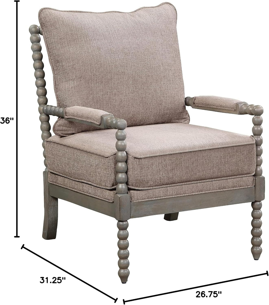 OSP Home Furnishings Abbott Spindle Accent Chair with Padded Spring Seat and Brushed Grey Base, Dolphin Beige Fabric