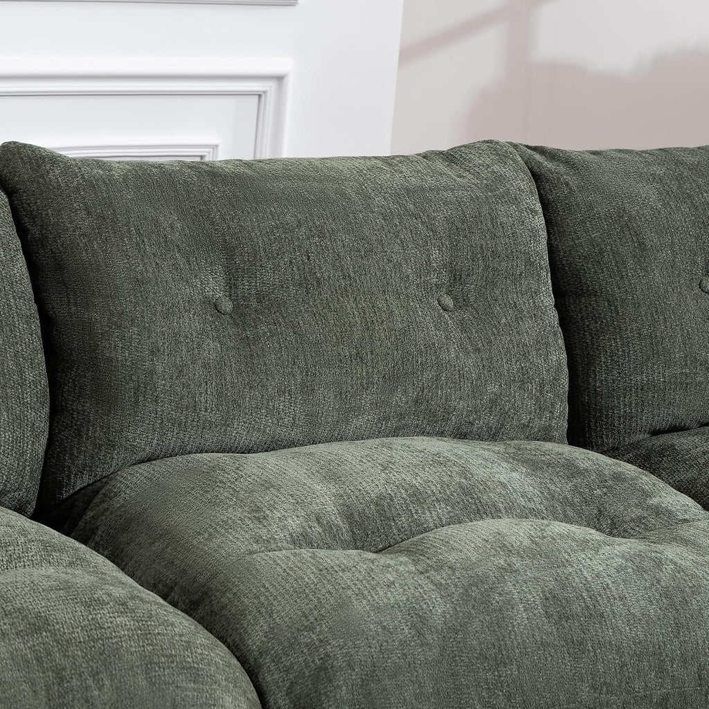 Tufted Cushions Cloud Sectional Boneless Sectional Sofa with Movable Ottoman, 112' Oversized Modular Convertible L Shaped Corner Couch with Deep Seat,Memory Foam Compressed Sofa