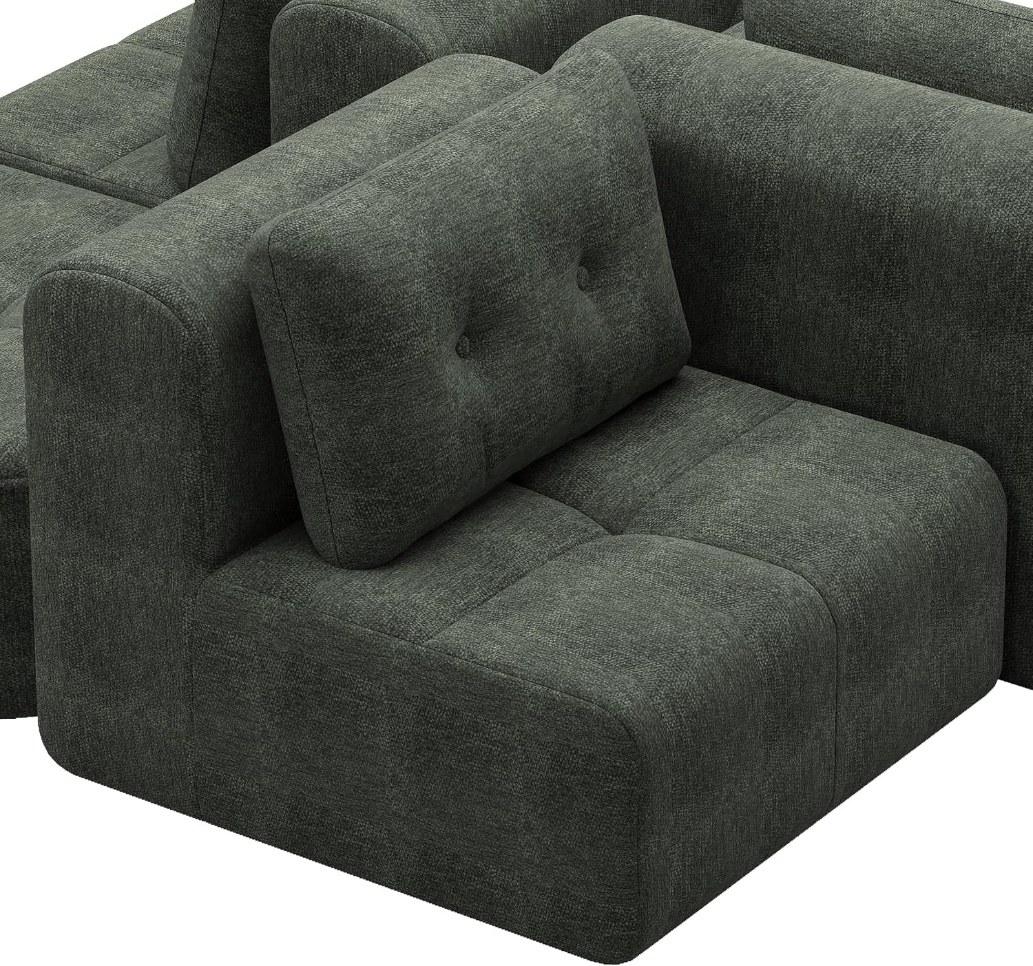 112' Compressed Boneless Sectional Sofa with Movable Ottoman Convertible L Shaped Modular Corner Couch for Living Room - Oversized Cloud Couches W/Tufted Cushions and Deep Seat