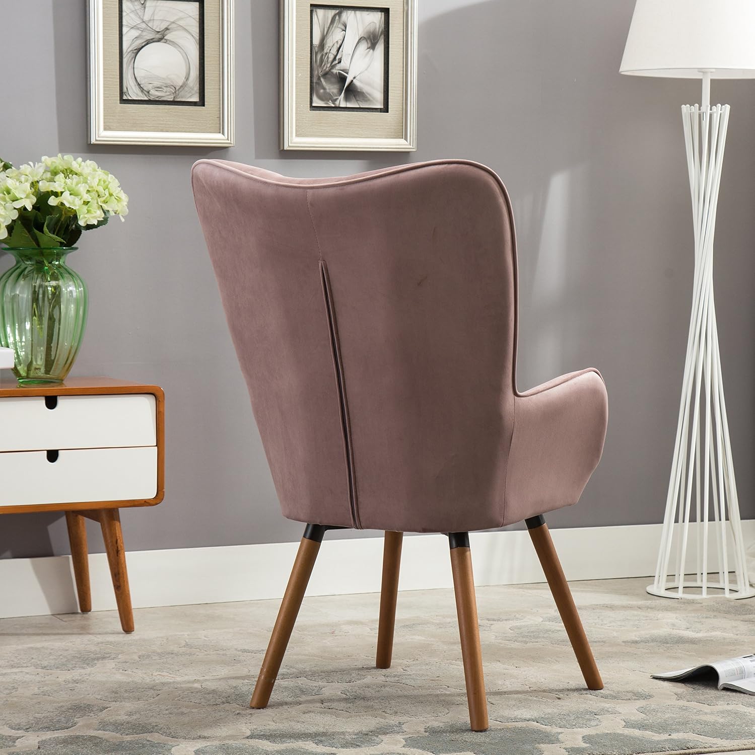 Roundhill Furniture Doarnin Contemporary Silky Velvet Tufted Button Back Accent Chair, Mauve