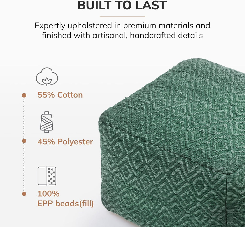 Anji Mountain Pouf Ottoman Foot Rest, Handmade Ottoman Pouf, Comfortable Foot Stool, Decorative Floor Seating for Living Room Decor, Bedroom & Home Décor Accent - Sage