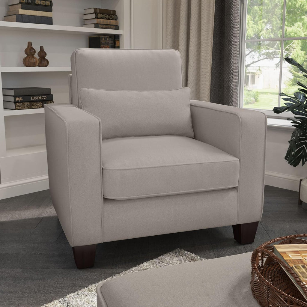 Bush Home Accent Chair with Arms, Modern Armchair with Pet-Friendly Fabric Upholstery, Living Room, Stockton Collection, Beige Herringbone