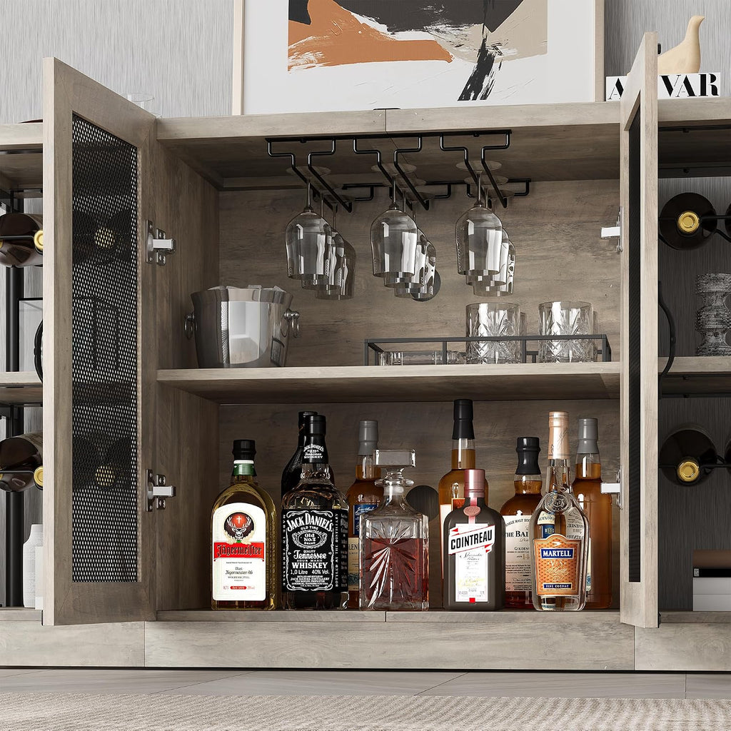 GAOMON Wine Bar Cabinet, Liquor Cabinet for Liquor and Glasses, Industrial Bars & Wine Cabinets with Storage and Wine Rack, Home Bar Furniture for Dining Room, Living Room, Kitchen (Grey)