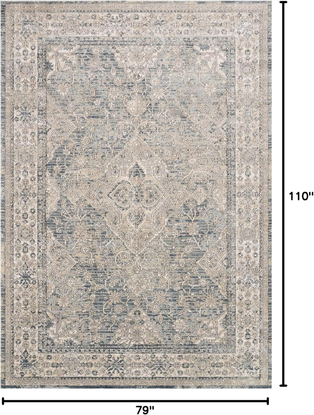 Loloi II Teagan Collection TEA-04 Sky/Natural 6'-7' x 9'-2', .25' Thick, Area Rug, Soft, Durable, Neutral, Woven, Low Pile, Non-Shedding, Easy Clean, Living Room Rug