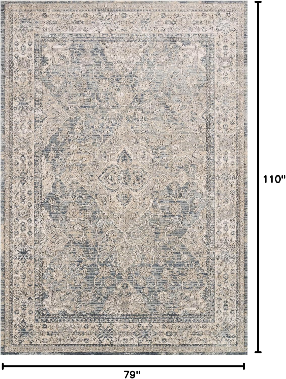 Loloi II Teagan Collection TEA-04 Sky/Natural 6'-7' x 9'-2', .25' Thick, Area Rug, Soft, Durable, Neutral, Woven, Low Pile, Non-Shedding, Easy Clean, Living Room Rug