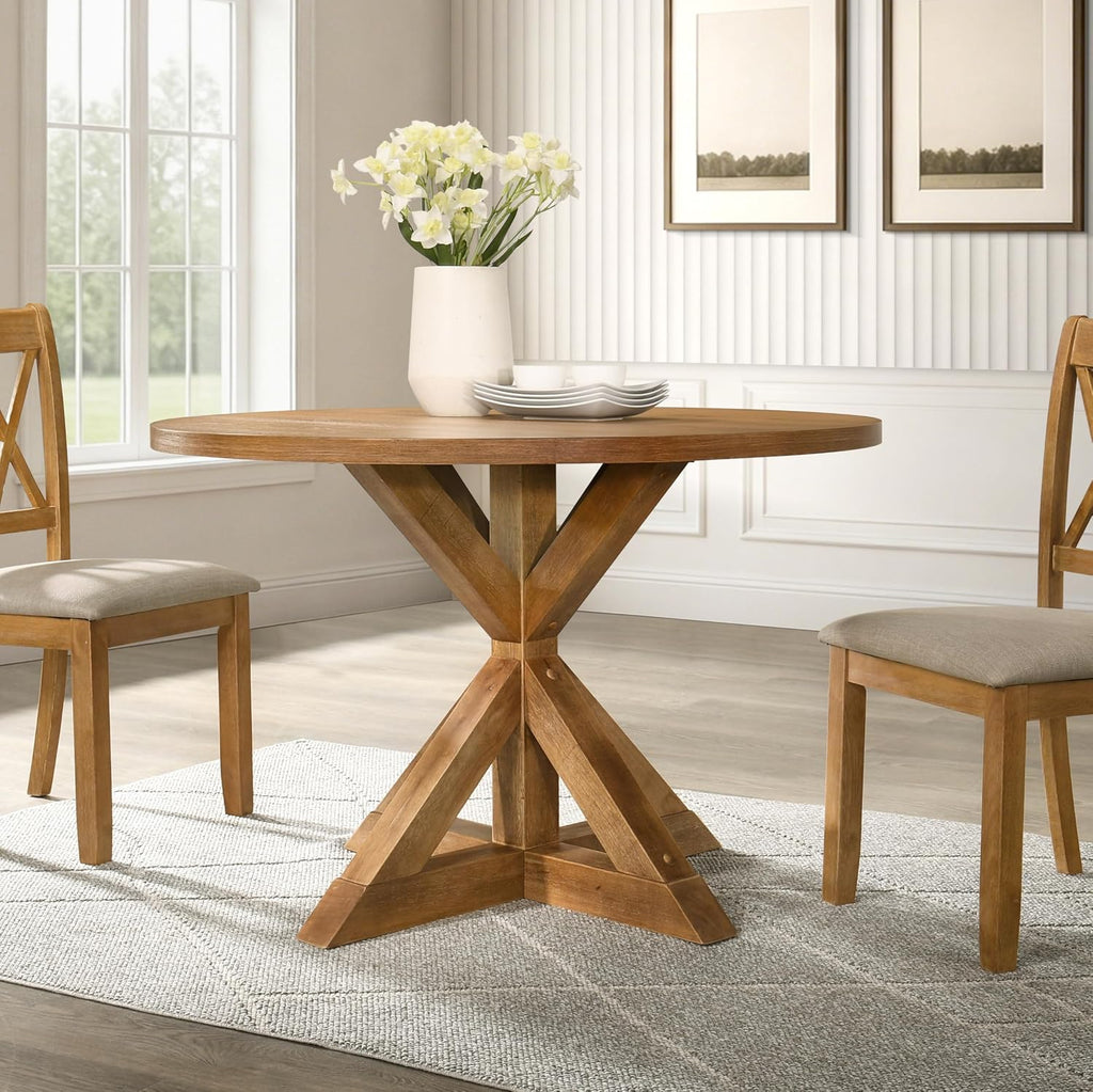 Roundhill Furniture Windvale Cross-Buck Base Dining Table, Brown