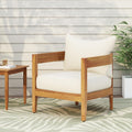 Christopher Knight Home Nadine Outdoor Accent Chair, Acacia Wood Club Chair, Tub Shape Design Armchair, Comfort Cushions Seating, Slat Open Back Reading Sofa for Balcony Backyard Garden, Teak+Beige