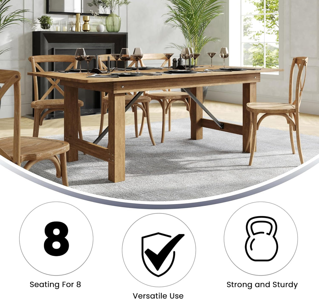 Flash Furniture Hercules Series 7' x 40' Rustic Solid Pine Folding Dining Table, Rectangular Antique Farmhouse Dining and Event Extension Table