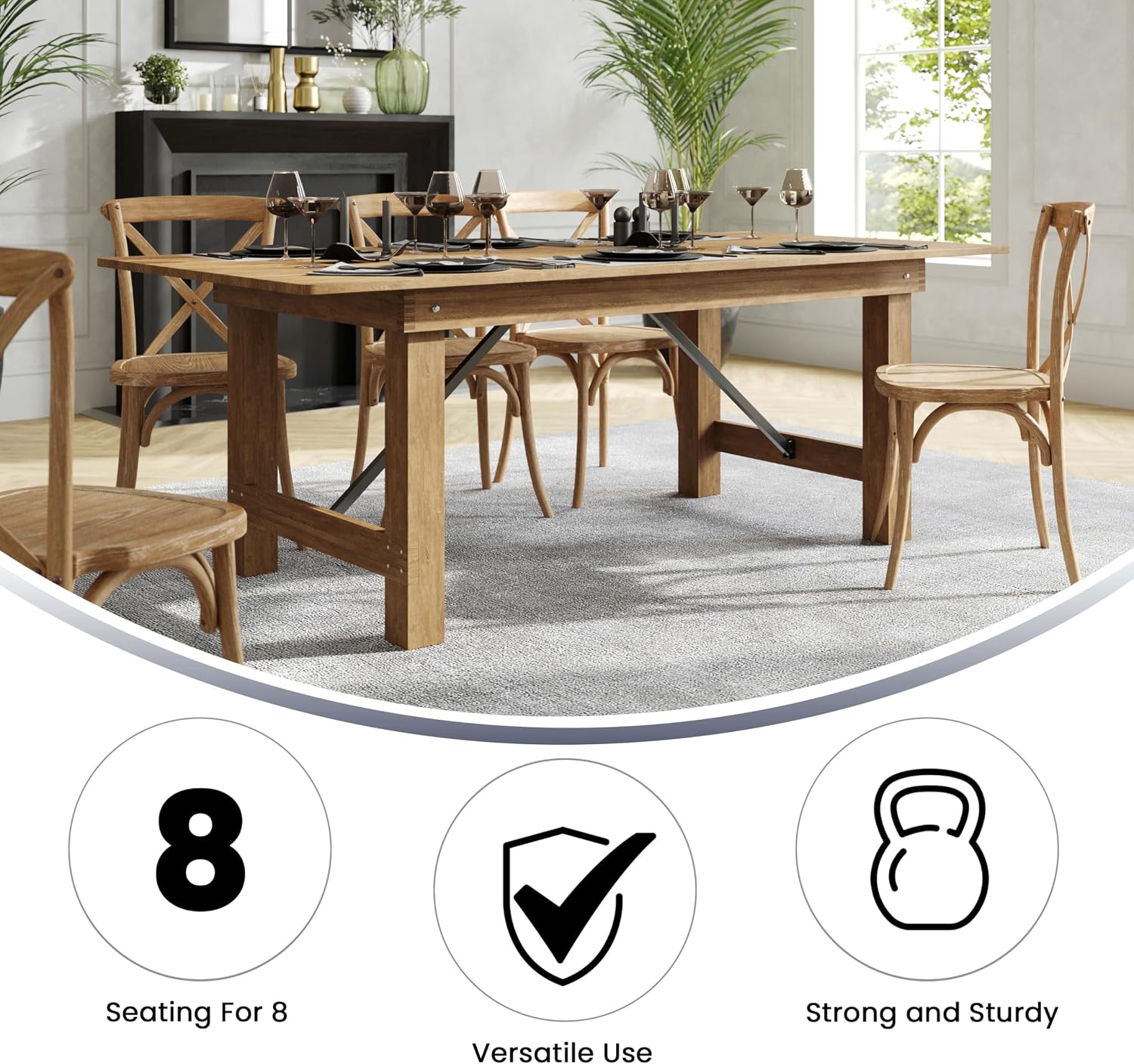 Flash Furniture Hercules Series 7' x 40' Rustic Solid Pine Folding Dining Table, Rectangular Antique Farmhouse Dining and Event Extension Table