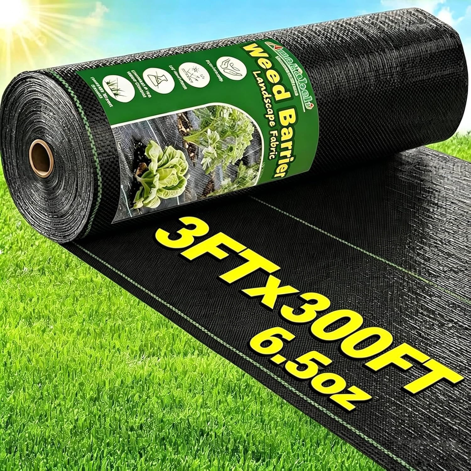 AMAGABELI 6.5oz 3ft x 300ft Weed Barrier Landscape Fabric Double Layer Garden Cloth Heavy Duty Weed Control Blocker Mat Gardening Ground Cover Durable Woven Geotextile Fabric Driveway Underlayment