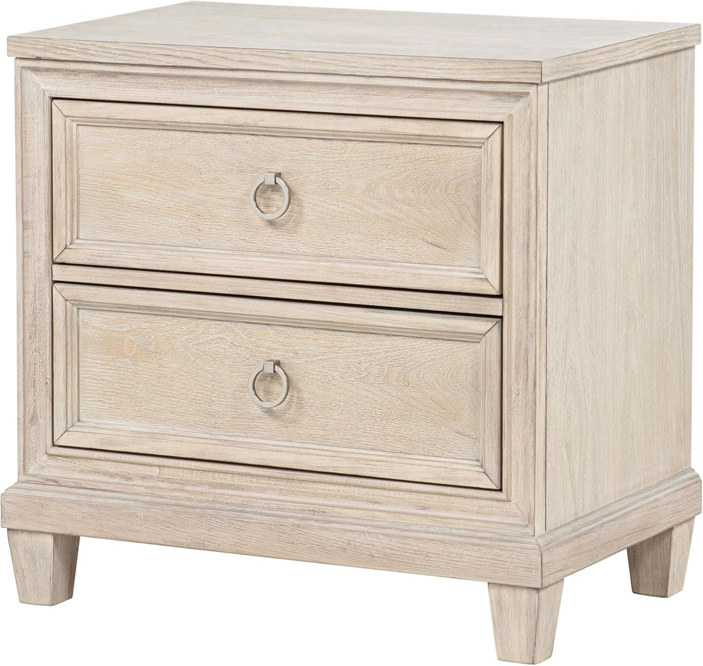 Coaster Home Furnishings - Pembroke - Wood - 2-Drawer Nightstand with Ring Pulls, Stepped Trim, Cable Access and Wood Grain Detail - Bedroom - Washed Oak - 215922