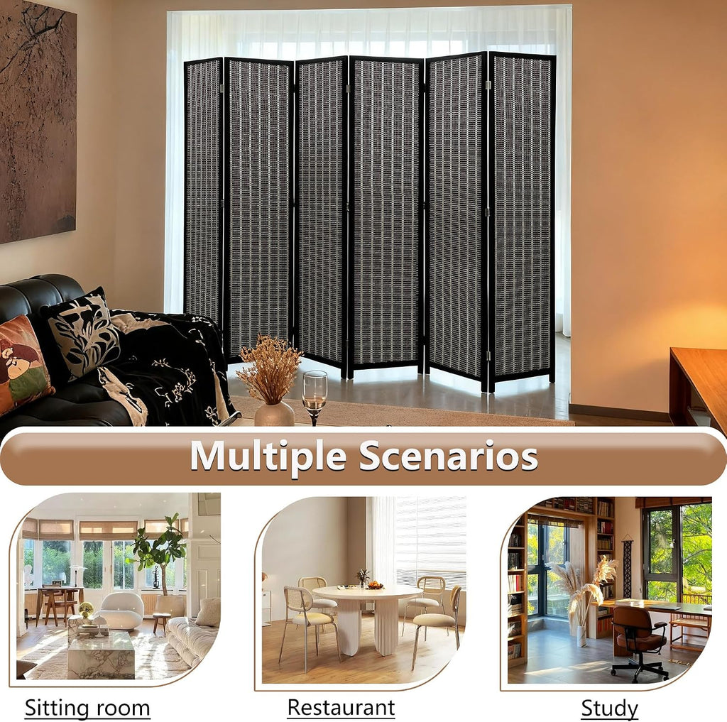 FDW Bamboo Room Divider Folding Privacy Screen 6 Panel 70 Inches High 17 Inches Wide Room Divider for Bedroom Office Study,Coal Black