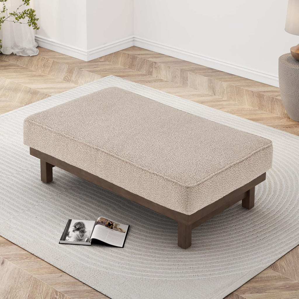 Christopher Knight Home Hillman Boucle Fabric Ottoman with Wood Frame,Rectangular Footrest Bench,Non Storage Ottoman Bench for Living Room Bedroom Entryway Home Decor,Light Brown
