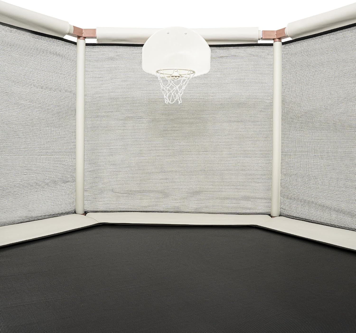 Kids Trampoline, Aesthetic Indoor and Outdoor Toddler Trampoline with Safety Net, Basketball Hoop, 220lb Capacity, Ultra Safe No-Gap Design, Gifts for Boys & Girls
