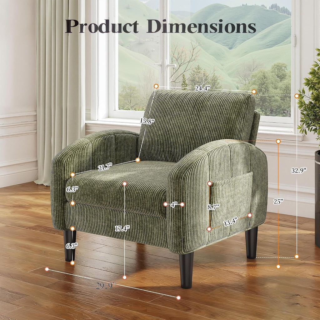 Homkdom Accent Chair for Living Room Chairs Green Reading Chair for Bedroom Mid Century Modern Arm Chair Upholstered Comfy Chair for Apartment, Waiting Room