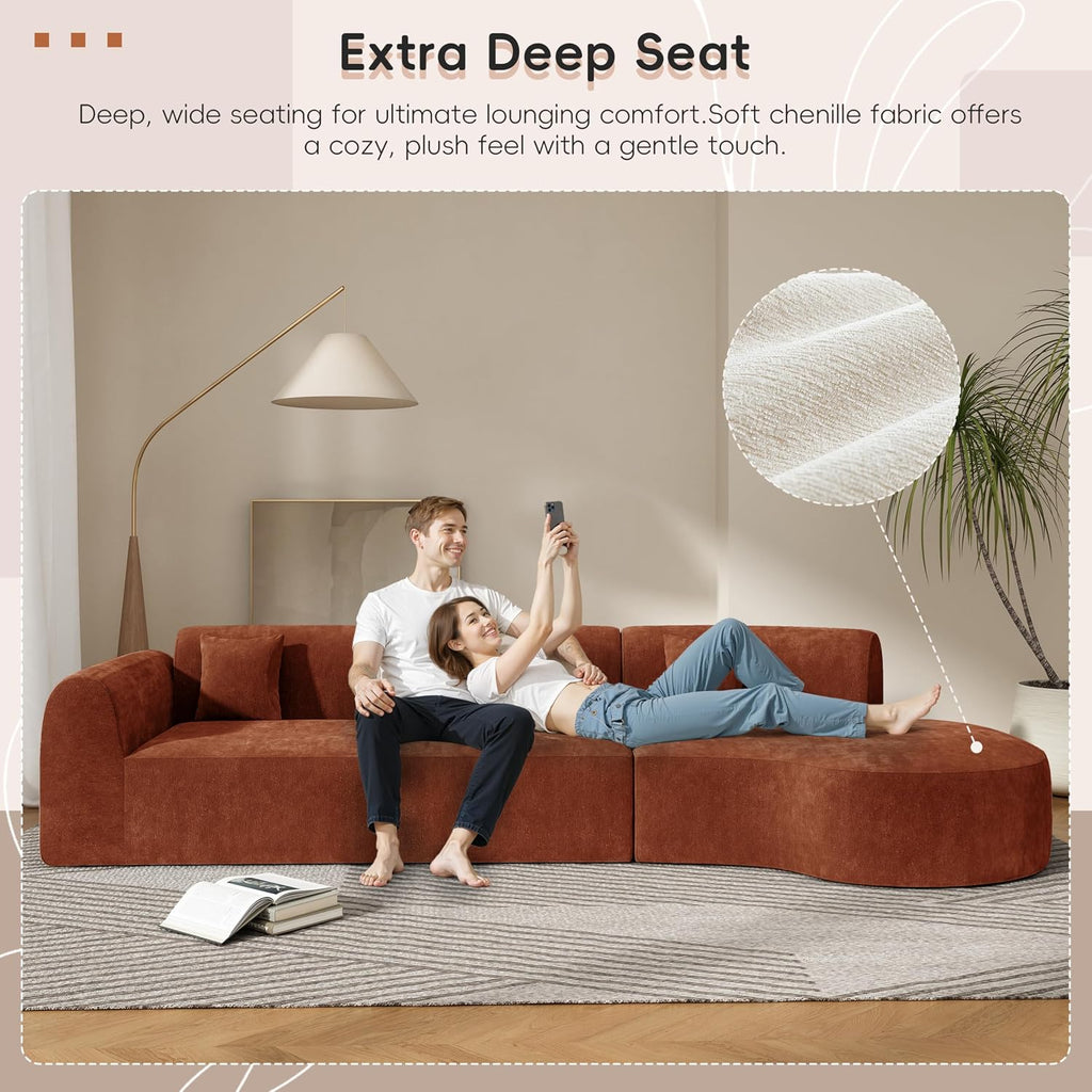 Christopher Knight Home Grelyn Modern Curved Modular Sectional Sofa, Wool Fabric Large Cloud Couch, 6-Seater L-Shaped Couch Living Room, 3-Piece Lounge Sofa with Chaise,Fully Assembled,Brownish Orange