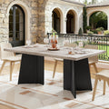 GarveeHome Dining Table for 6-8 People - 63' Modern Long Kitchen Table with Large Tabletop & Pedestal Legs, Dinner Table for Kitchen, Conference Room, Home, Grey & Black