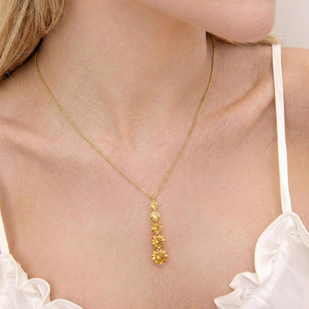 GOODSTONE JEWELS Linear Drop Pendant Necklace for Women in Yellow Gold Plated | Size 16+2 Inch Cable Chain with Lobster Clasp | Natural Birthstone Jewelry Gift for Her