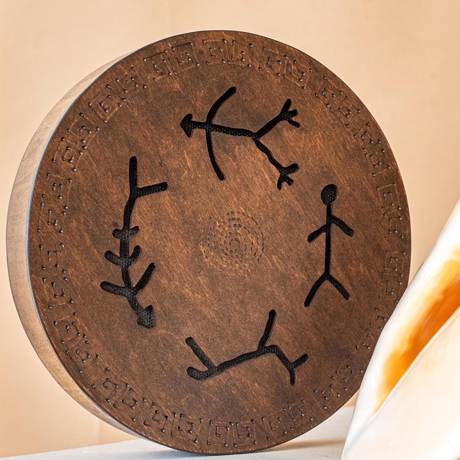 Rain-Fall Disc, 8.6 Inch (22 cm) Wooden Ocean Drum, Gentle Rain Sound for Sound Bath, Meditation & Sound Healing, Primordial Design