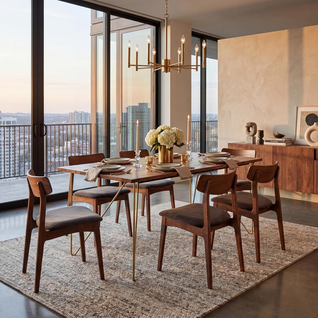 Safavieh Couture Home Captain Modern Walnut and Brass Hairpin Leg Dining Table