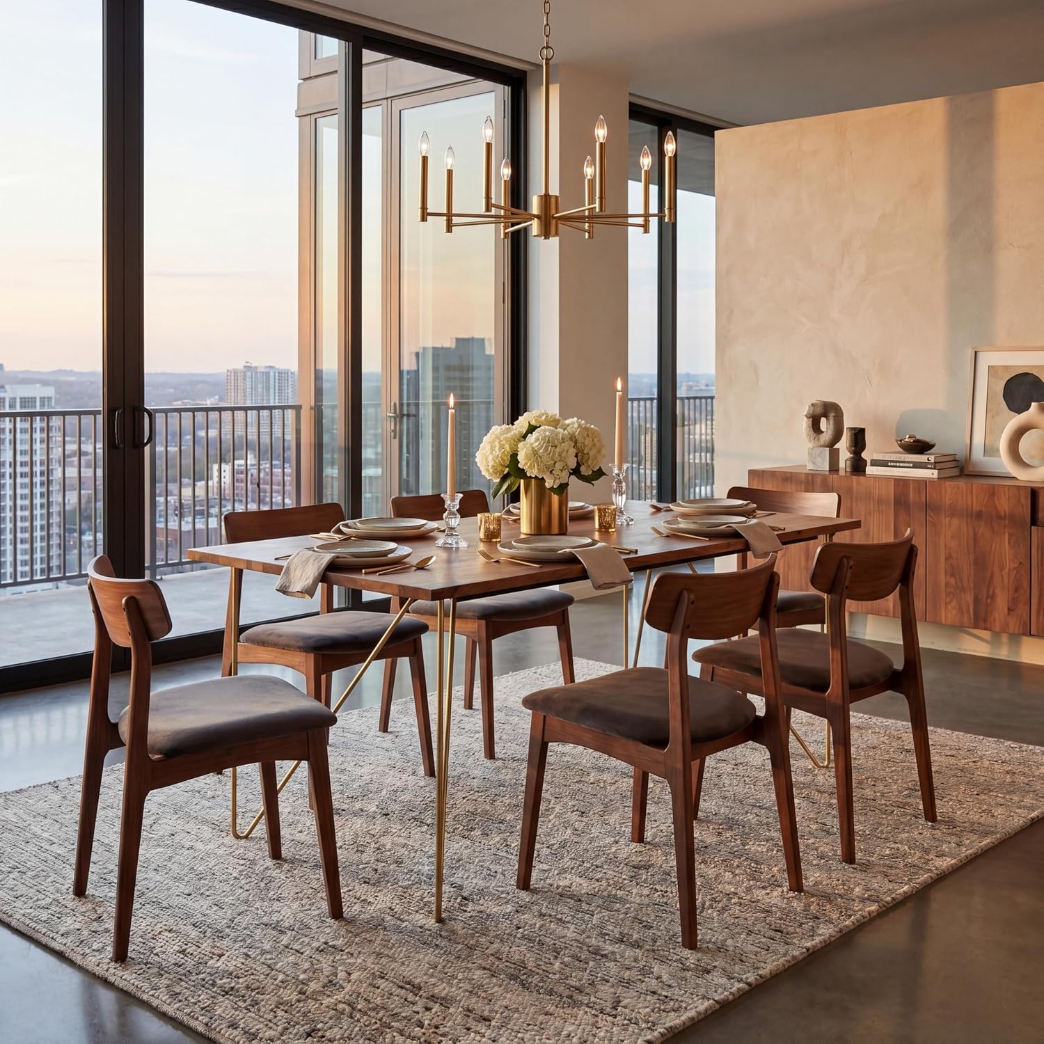 Safavieh Couture Home Captain Modern Walnut and Brass Hairpin Leg Dining Table