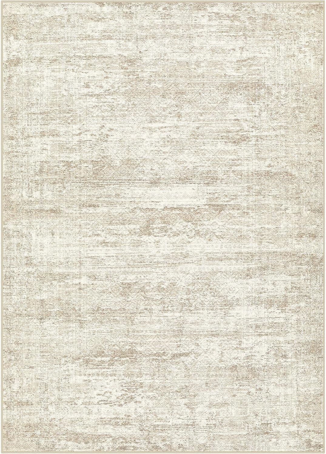 UERMEI 7x9 Area Rug Living Room Rugs - Washable Neutral Modern Abstract Soft Thin Rug Indoor Floor No Slip Rug Carpet for Bedroom Under Dining Table Home Office Decor - Beige/Brown