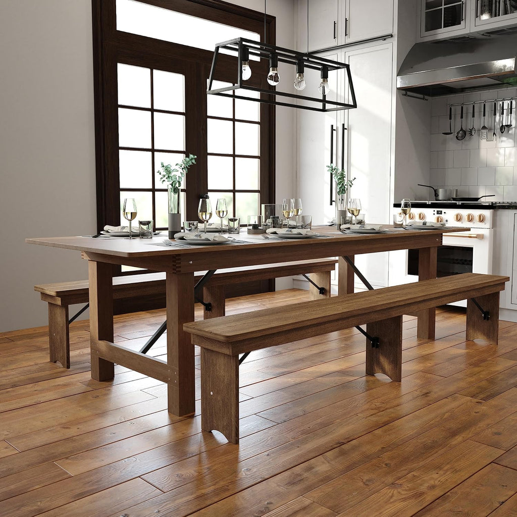 Flash Furniture Hercules Series 9' x 40' Rustic Solid Pine Folding Dining Table, Rectangular Antique Farmhouse Dining and Event Extension Table