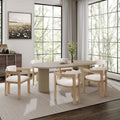 Christopher Knight Home Ebany 7 Piece Wooden Dining Set for 6, Dining Table and Chairs Set, Oval Kitchen Table for 6, Curved Back Armchairs, Restaurant Furniture Set with 6 Armchairs, Beige+Light Ash