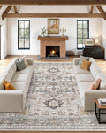 10x12 Vintage Area Rug: Washable Neutral Soft Non Slip Thin Large Floor Carpet for Living Room Bedroom Kitchen Dining Room Home Office Farmhouse Indoor - Taupe