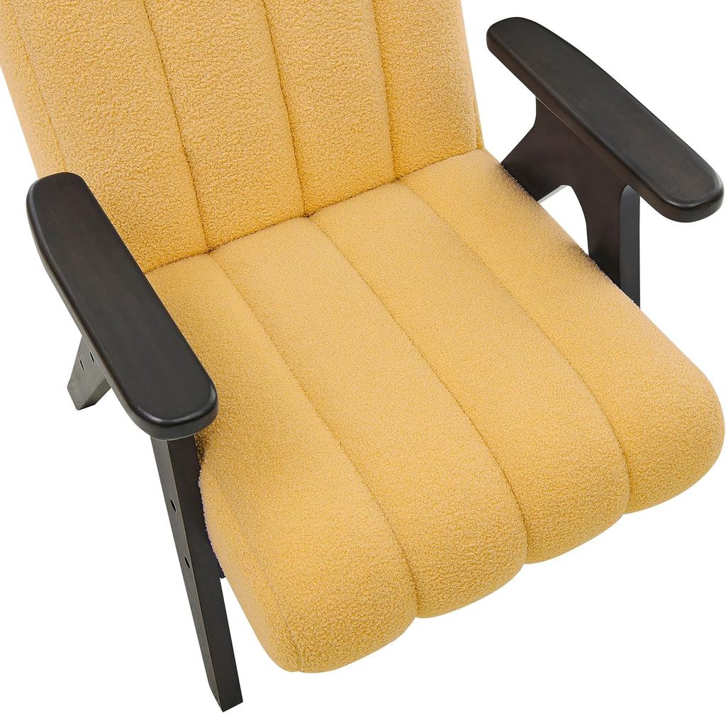 Roundhill Furniture Rella Modern Teddy Sherpa Accent Chair with Espresso Wood Frame, Yellow