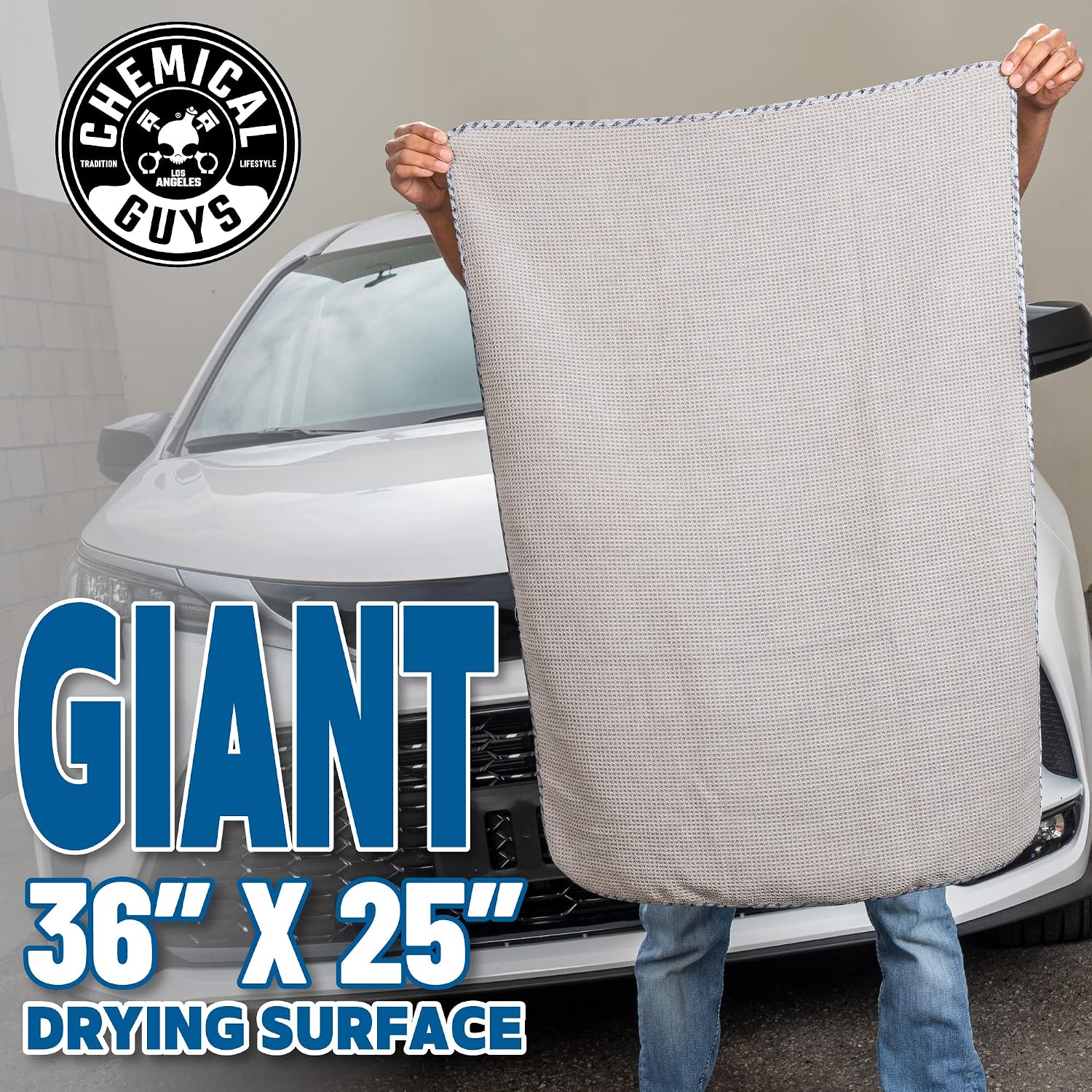Chemical Guys Waffle Weave Gray Matter Microfiber Drying Towel - 25' x 36',Premium Blend Microfiber Towel with Soft-Banded Edging for Scratch-Free Car Drying,Ultra Absorbent,(Pack of 12)