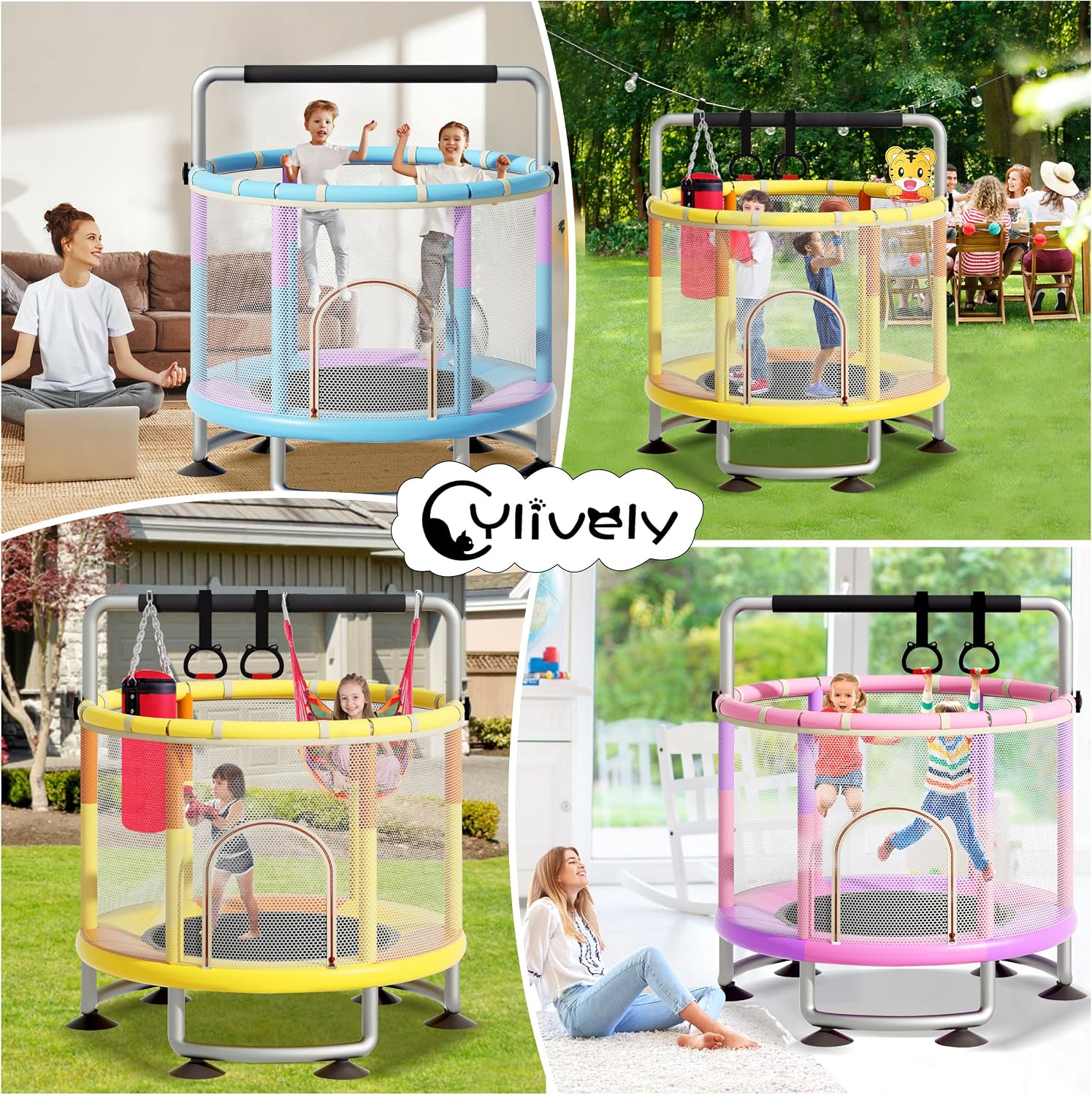 60' Toddler Trampoline for Kids,5FT Kids Trampoline for Toddlers 1-3,Upgrade Adjustable Kids Trampoline Indoor Outdoor,Mini Trampoline for Kids 2-5,500lbs Baby Small Trampoline with Net and Swing