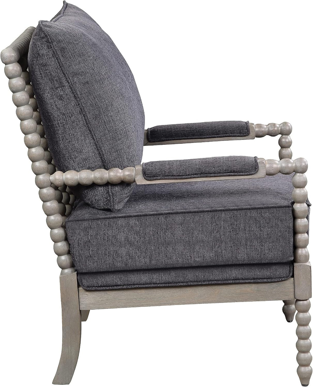 OSP Home Furnishings Abbott Spindle Accent Chair with Padded Spring Seat and Brushed Grey Base, Charcoal Fabric