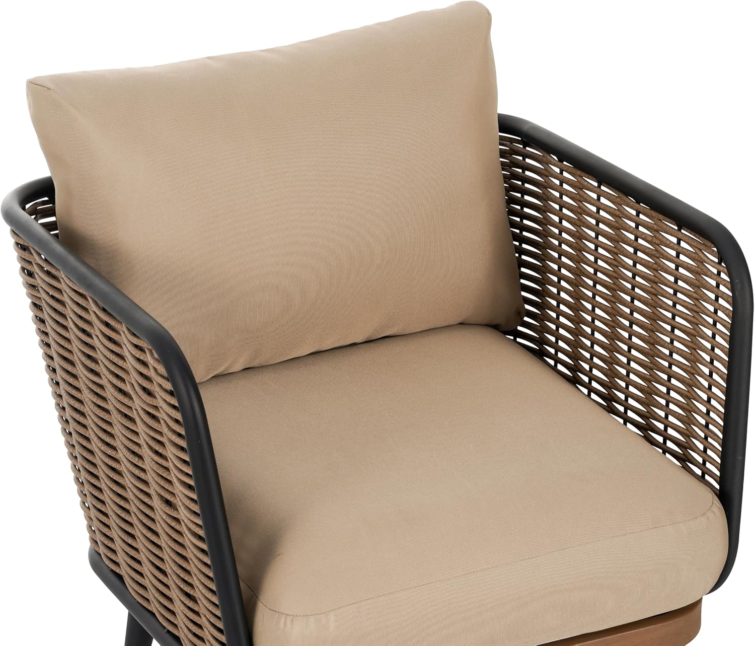 Christopher Knight Home Xayah Patio Wicker Accent Chair Set of 2, Outdoor Lounge Chair with Water-Resistant Cushion, Woven Faux Rattan Backrest & Armrest, Sturdy Metal Frame Armchair, Brown + Khaki