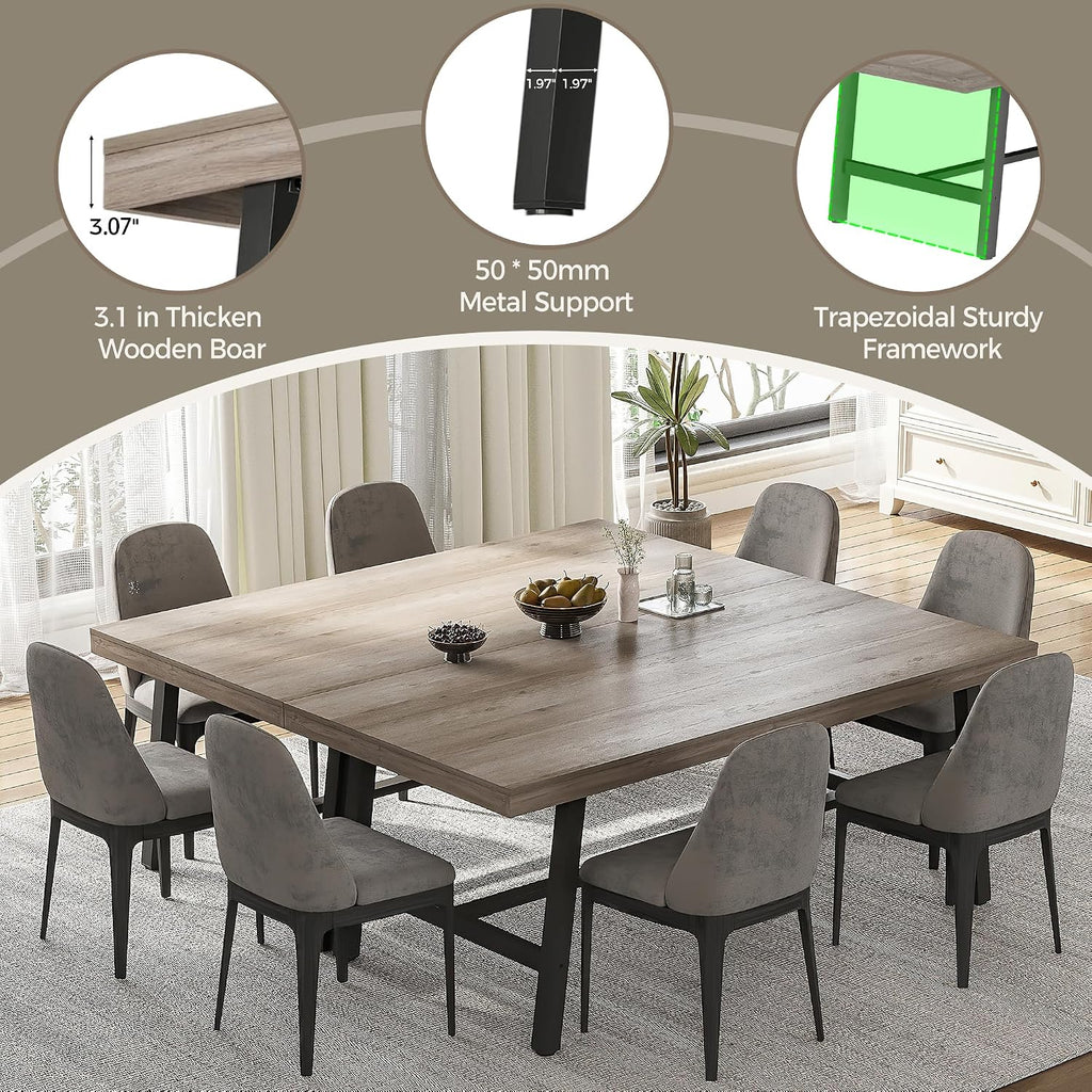 70 Inch Farmhouse Dining Table for 6 to 8, Large Rectangular Dinner Table for Dining Room, Home Office, Living Room, Gray