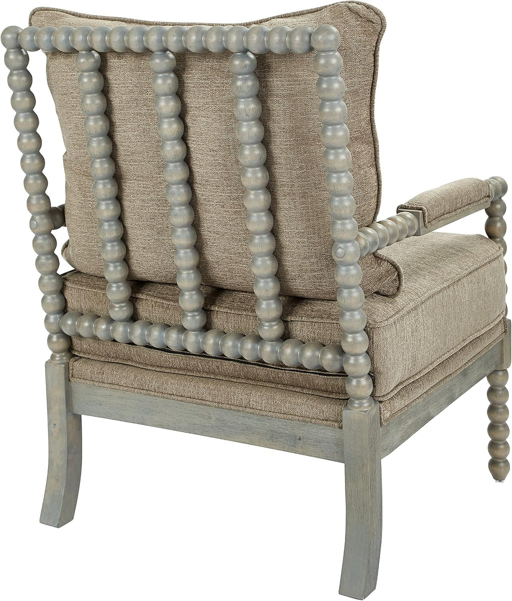 OSP Home Furnishings Abbott Spindle Accent Chair with Padded Spring Seat and Brushed Grey Base, Dolphin Beige Fabric