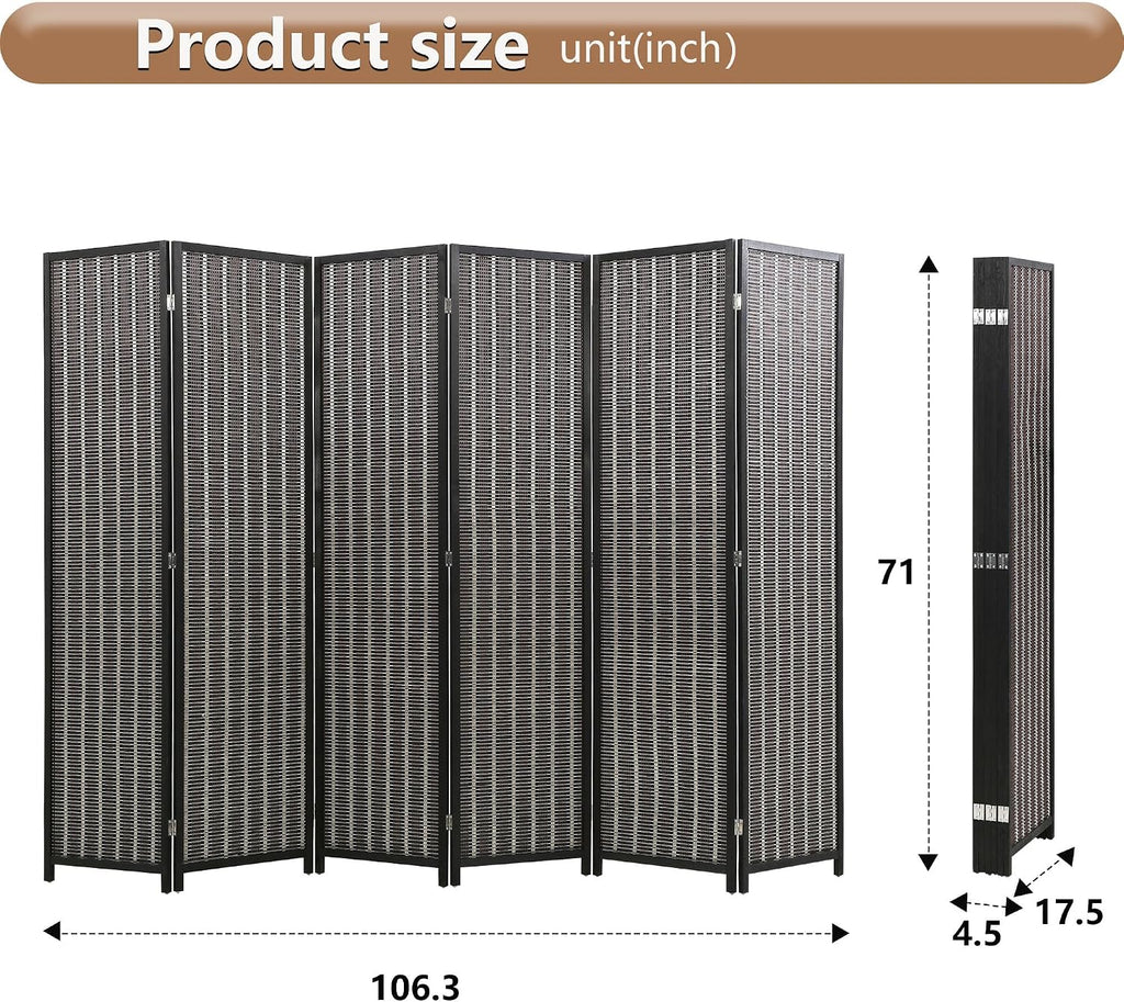 FDW Bamboo Room Divider Folding Privacy Screen 6 Panel 70 Inches High 17 Inches Wide Room Divider for Bedroom Office Study,Coal Black