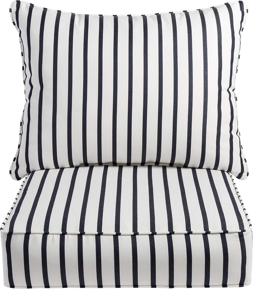 Sorra Home Sunbrella Deep Seating Cushion Set - Outdoor Chair Pad & Back Pillow, Water & Fade Resistant for Patio Furniture with Plush Foam - Lido Indigo (23' x 25' x 5')