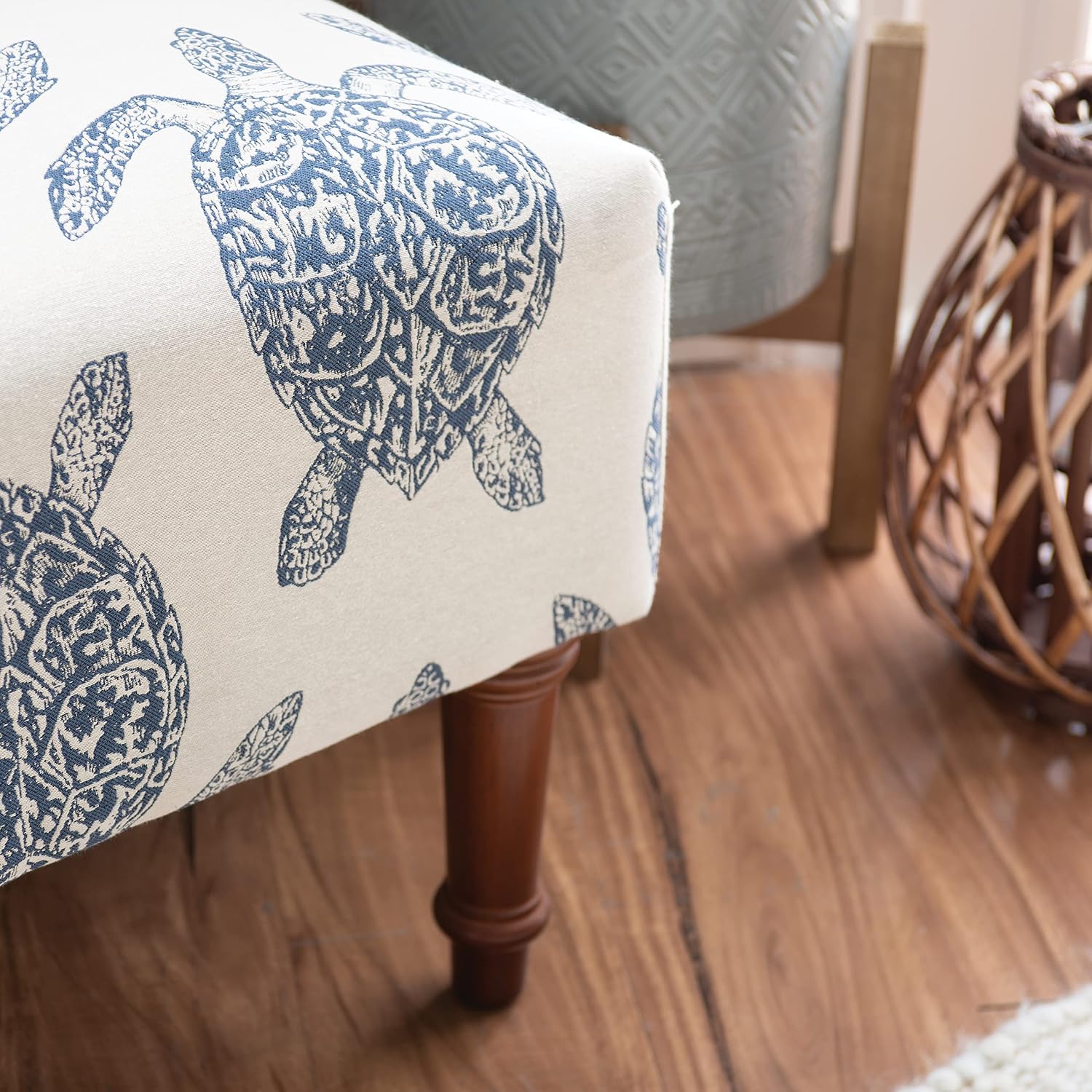 Powell Company Powell Markay Accent Chair, 25'W x 18.75'D x 35H, Ivory with Blue Sea Turtle Pattern, Traditional, Coastal, Upholstered, Armless, 275 lbs Max Weight, Indoor Use