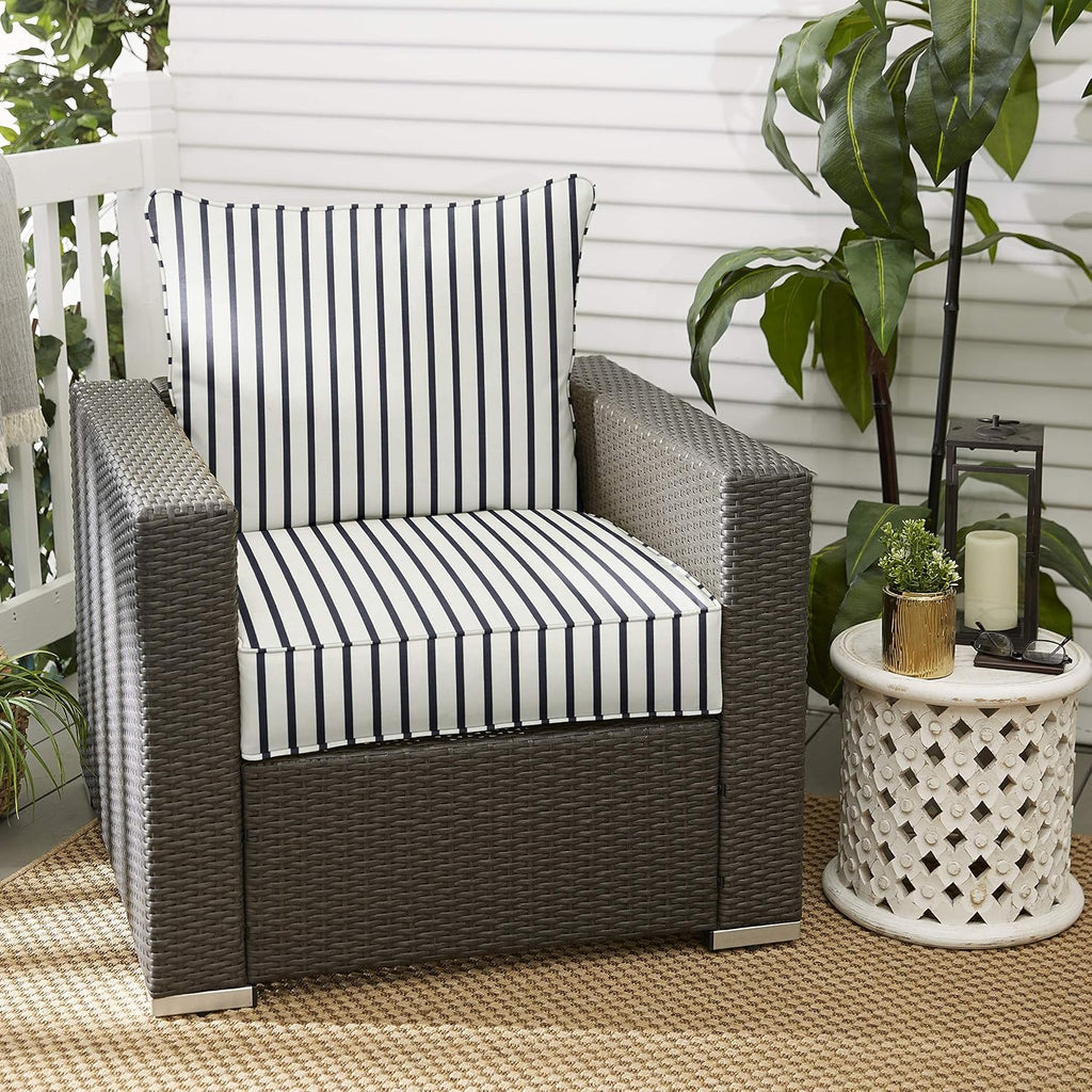 Sorra Home Sunbrella Deep Seating Cushion Set - Outdoor Chair Pad & Back Pillow, Water & Fade Resistant for Patio Furniture with Plush Foam - Lido Indigo (23' x 25' x 5')