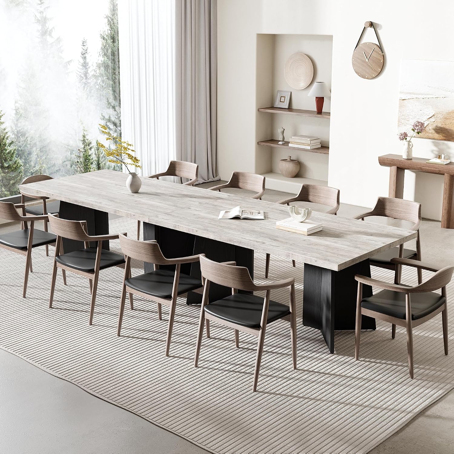 GarveeHome Dining Table for 6-8 People - 63' Modern Long Kitchen Table with Large Tabletop & Pedestal Legs, Dinner Table for Kitchen, Conference Room, Home, Grey & Black