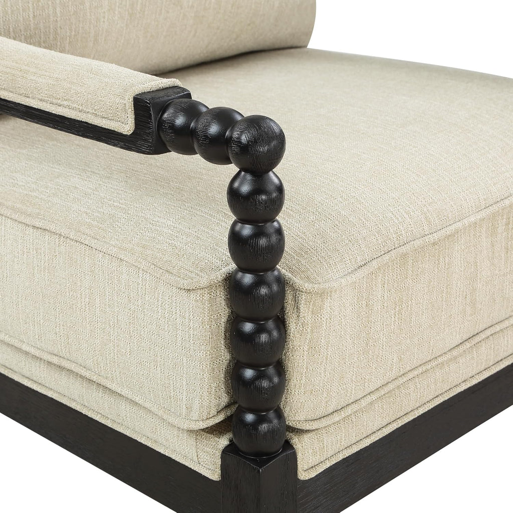 OSP Home Furnishings Eliza Spindle Accent Chair, Linen Fabric with Black Wood