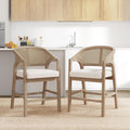 Christopher Knight Home Set of 2 Morley Wooden Counter Stool,Dining Room/Kitchen Island Barstool with footrest, Curved Backrest,Wicker/Cane Accents,Soft Removable Cushions, Light Beige+Light Ash