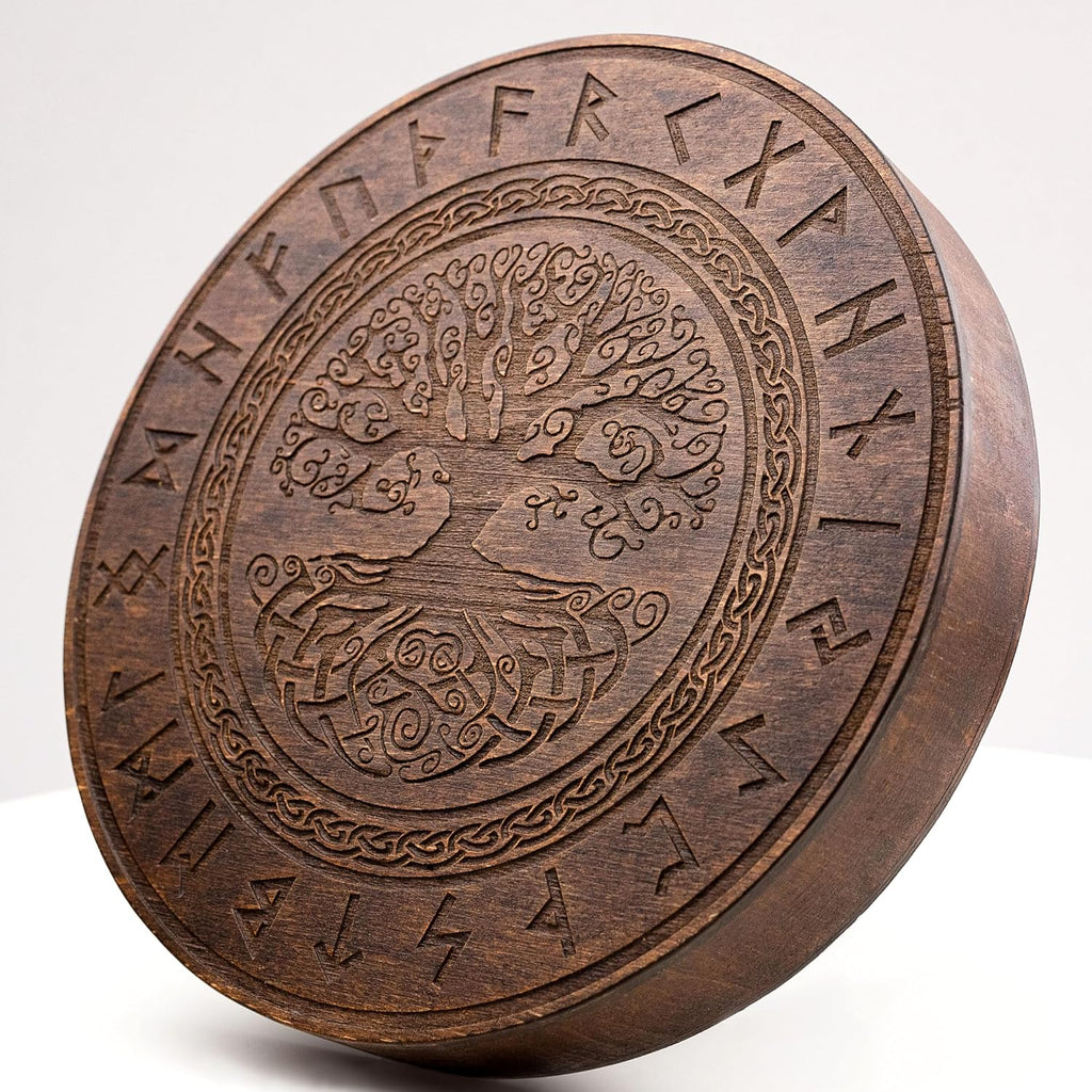 Rain-Fall Disc, 8.6 Inch (22 cm) Wooden Ocean Drum, Gentle Rain Sound for Sound Bath, Meditation & Sound Healing, Celtic Tree of Life Design