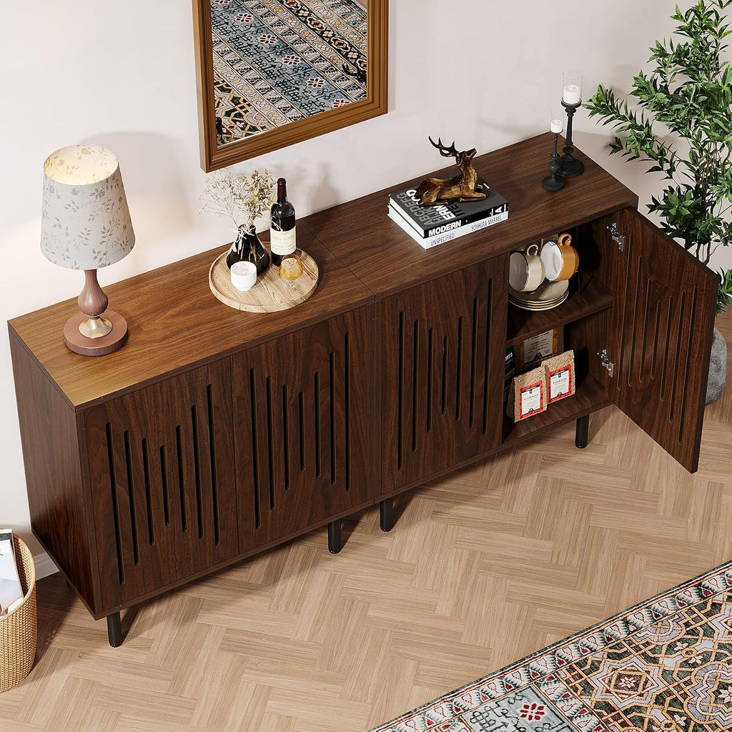 Tribesigns Set of 2 Sideboard Buffet with Storage, 59' Buffet Sideboard Cabinet with Adjustable Shelves, Accent Storage Cabinet for Living Room, Dark Brown