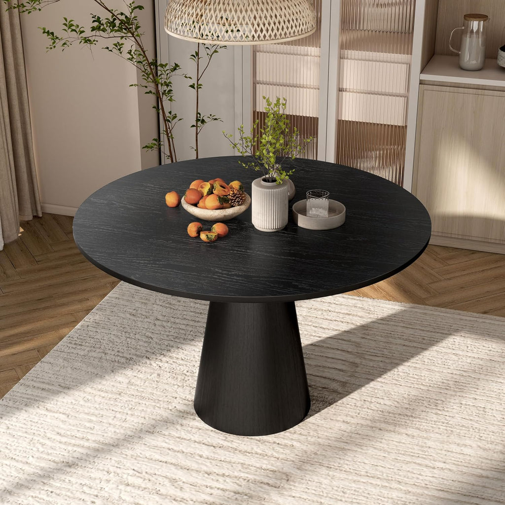 Furniture of America Lestara Modern Solid Wood 48-inch Round Dining Table with Tapered Pedestal Base, Seats up to 4, Easy Assembly, for Home, Kitchen, Living Room, Black