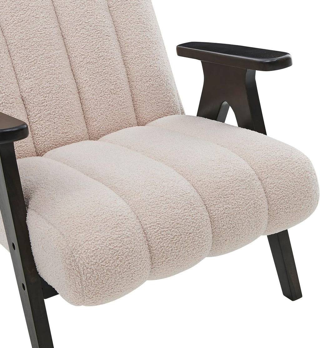 Roundhill Furniture Rella Modern Teddy Sherpa Accent Chair with Espresso Wood Frame, Beige